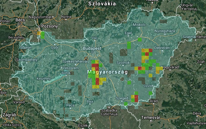 A túzok magyarországi elterjedési térképe